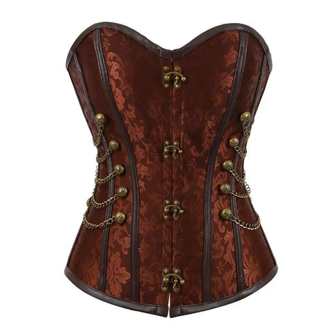 Steampunk Corsets for Women Gothic Corset Bustier Zipper Plus Size Vintage Faux Leather Corset Top Brown Plus Sizes