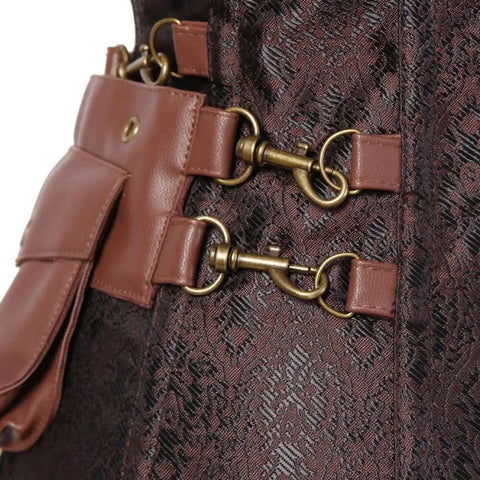 Steampunk Corsets for Women Gothic Corset Bustier Zipper Plus Size Vintage Faux Leather Corset Top Brown Plus Sizes