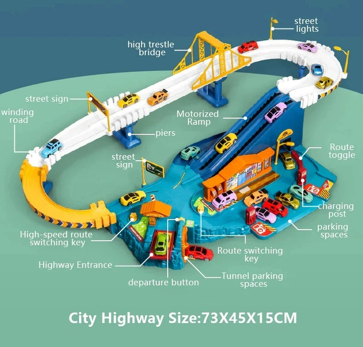 Dinosaur Adventure Electric Track Set – Interactive Racing Puzzle Toy with Mountain and Train for Kids