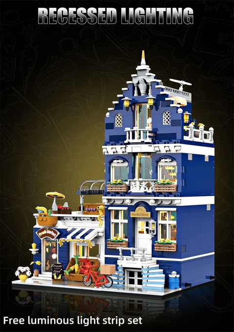1456/1950/2225 pcs European Market Street Café Villa Store House MINI Bricks Building Blocks City Street View Scene Model