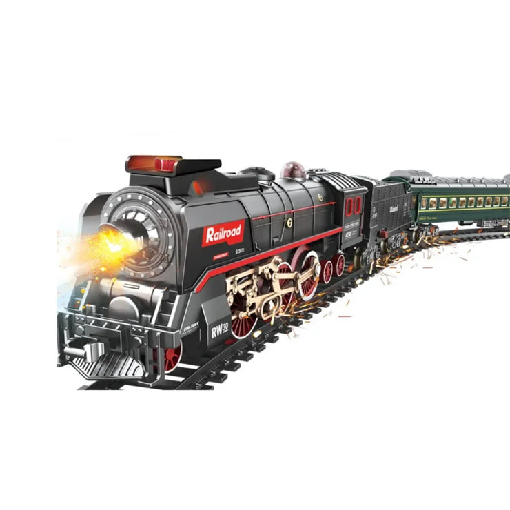 Retro Electric Steam Train Set – Classic Model with Tracks, Smoke, Sound & Light for Kids