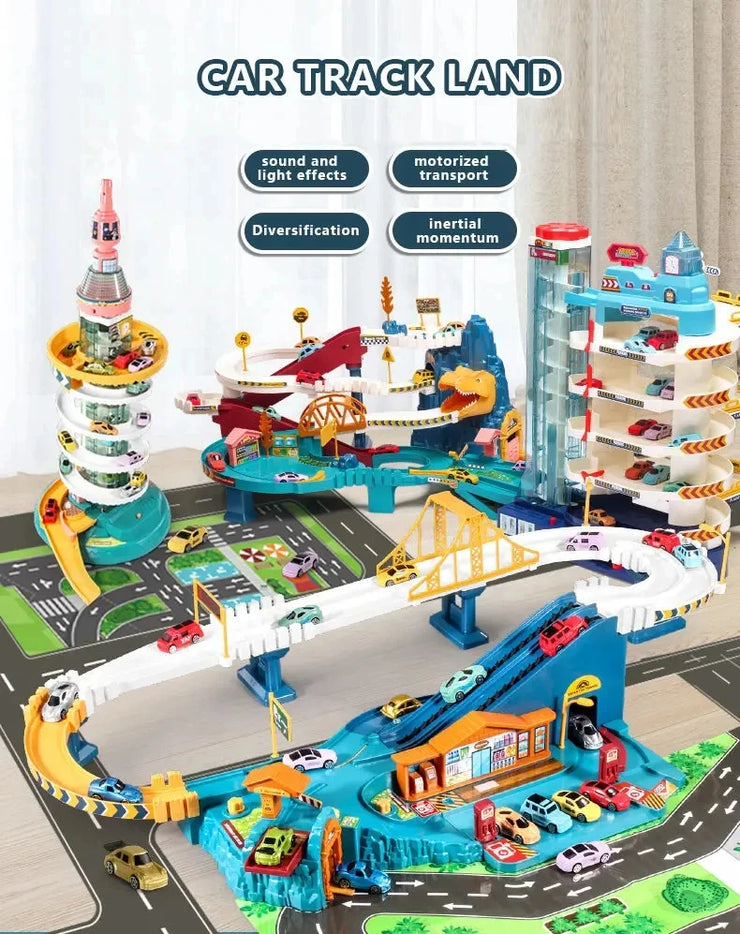 Dinosaur Adventure Electric Track Set – Interactive Racing Puzzle Toy with Mountain and Train for Kids