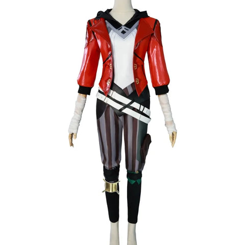 Arcane Vi Cosplay Costume Wig Hair for Anime Jinx Sister Cosplay Outfits Vi Cosplay Shoes Boots Leather Jacket