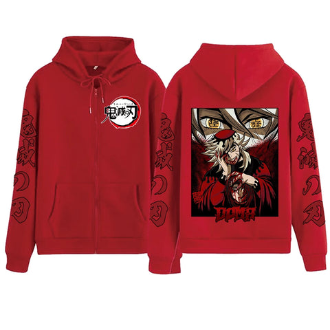 Anime Demon Slayer Doma Zipper Hoodie Harajuku Hip Hop Pullover Tops Sweatshirt Gift