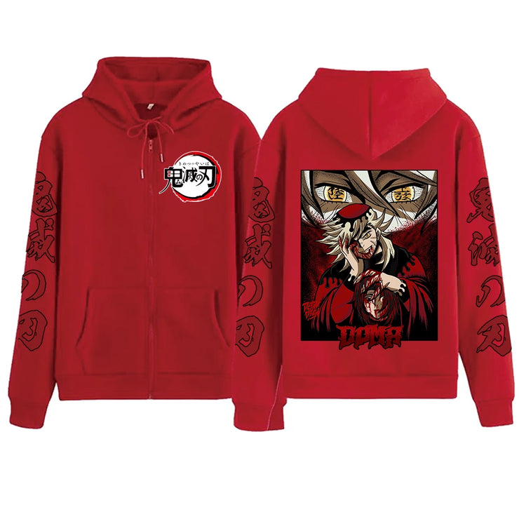 Anime Demon Slayer Doma Zipper Hoodie Harajuku Hip Hop Pullover Tops Sweatshirt Gift