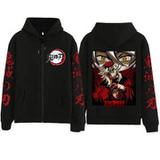 Anime Demon Slayer Doma Zipper Hoodie Harajuku Hip Hop Pullover Tops Sweatshirt Gift