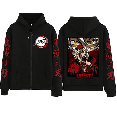 Anime Demon Slayer Doma Zipper Hoodie Harajuku Hip Hop Pullover Tops Sweatshirt Gift
