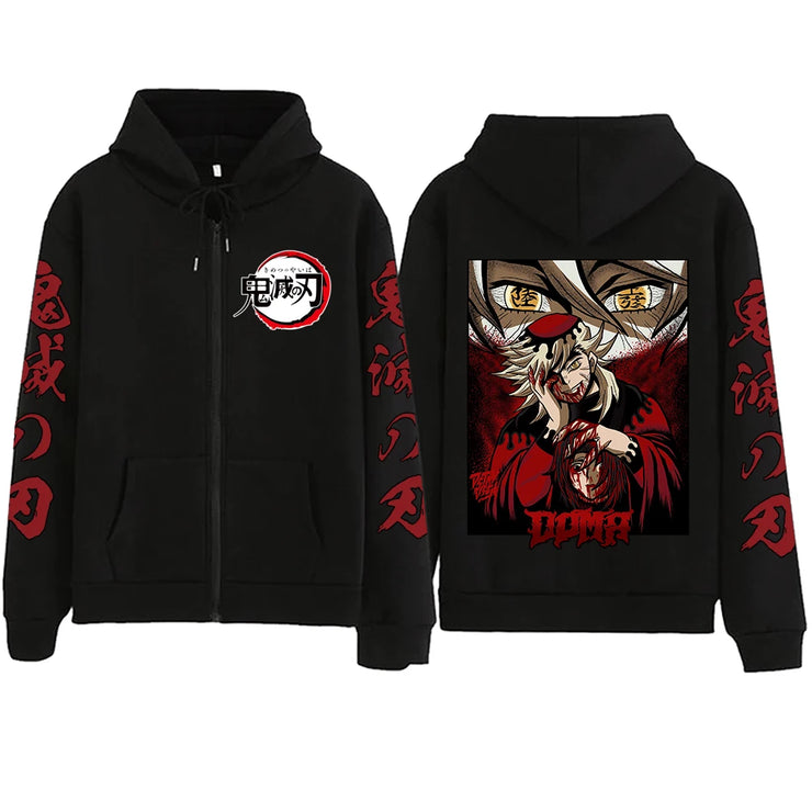 Anime Demon Slayer Doma Zipper Hoodie Harajuku Hip Hop Pullover Tops Sweatshirt Gift