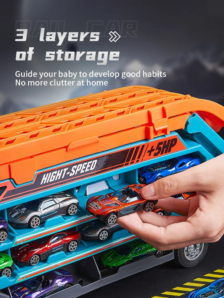 3D Rail Flying Car Set – Inertial Power Puzzle Track with Transforming Alloy Vehicles