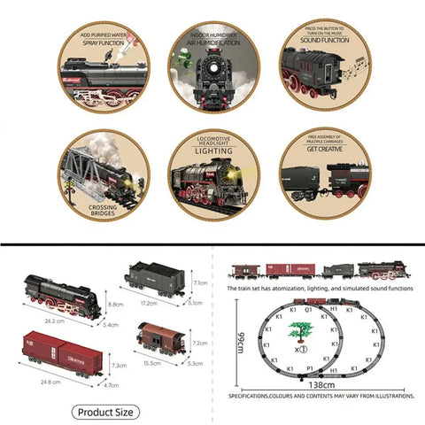 Retro Electric Steam Train Set – Classic Model with Tracks, Smoke, Sound & Light for Kids