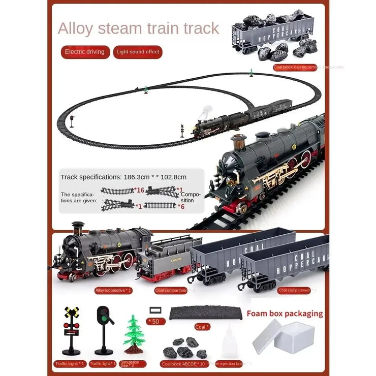 Classic Electric Train Set – Retro Steam Locomotive with Alloy Engine and Tracks for Kids
