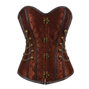 Steampunk Corsets for Women Gothic Corset Bustier Zipper Plus Size Vintage Faux Leather Corset Top Brown Plus Sizes