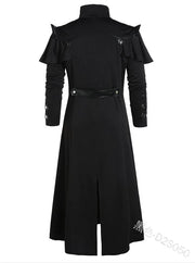 Vintage Steampunk Assassin Costume – Black Gothic Split Jacket with Medieval Pirate and Elven Style for Adult Men