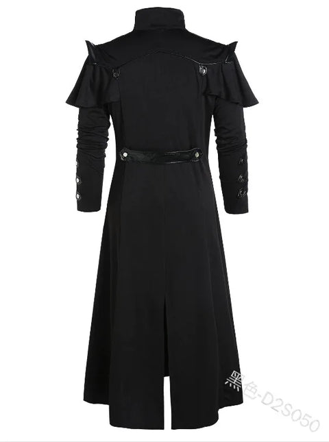 Vintage Steampunk Assassin Costume – Black Gothic Split Jacket with Medieval Pirate and Elven Style for Adult Men