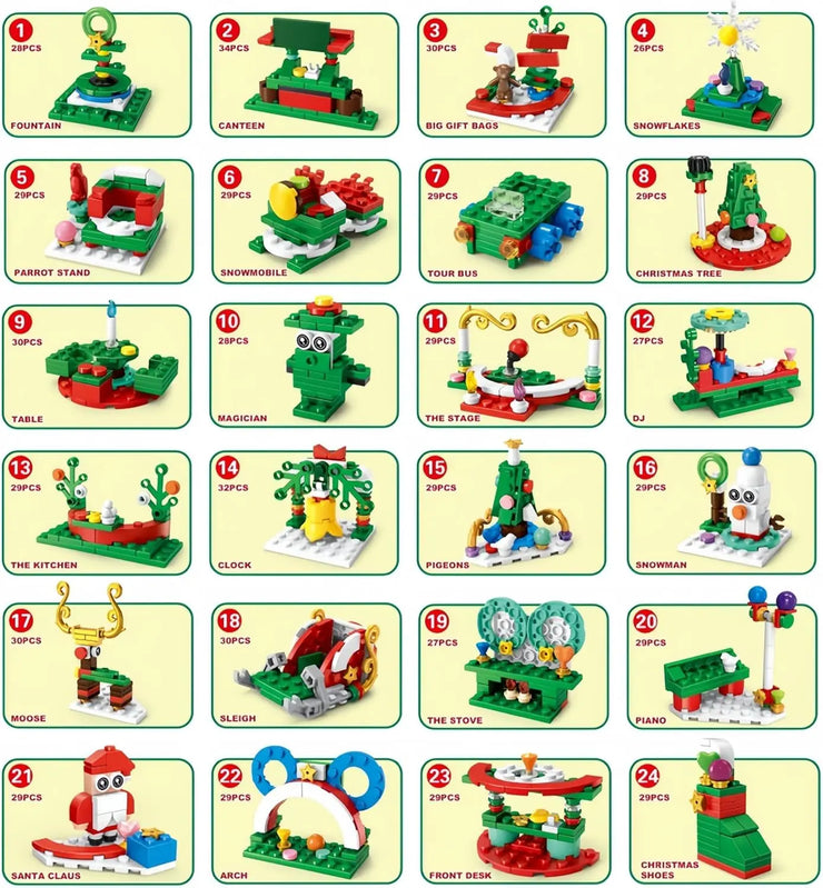 701pcs Christmas Tree Building Set with LED Light Toys Kids Adult 24in1 Christmas Countdown Calendar Building Blocks Gift