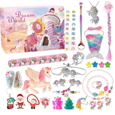 Christmas Advent Calendar Box Princess Dress Up Headwear Jewelry Set cute unicorn toys 24Days Countdown Calendar Xmas Gifts