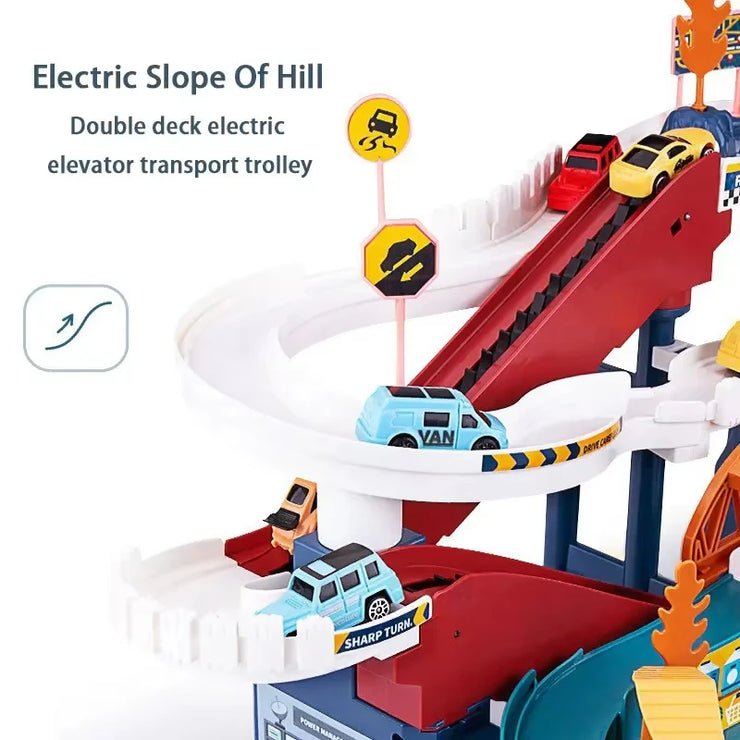 Dinosaur Adventure Electric Track Set – Interactive Racing Puzzle Toy with Mountain and Train for Kids
