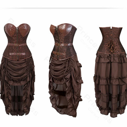 Steampunk Pirate Costume for Women – Cagalli Yulia cosplay Leather Corset Top with Drawstring Skirt Plus Size