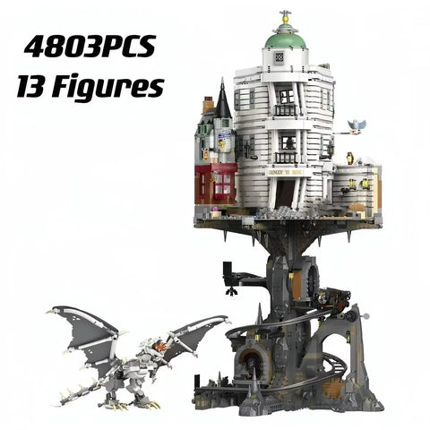4803pcs Gringotts Wizard Classic Bank Street View Model Building Kits Construction Block with 13 mini figures