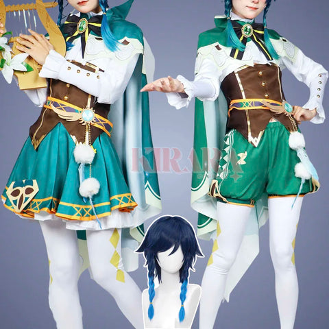 Genshin Impact Venti Cosplay Costume Wig Dress