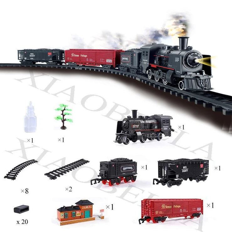 Electric Classic Passenger Train Set – Battery-Operated Steam Locomotive with Smoke and Sound Simulation