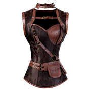 Steampunk Corsets for Women Gothic Corset Bustier Zipper Plus Size Vintage Faux Leather Corset Top Brown Plus Sizes