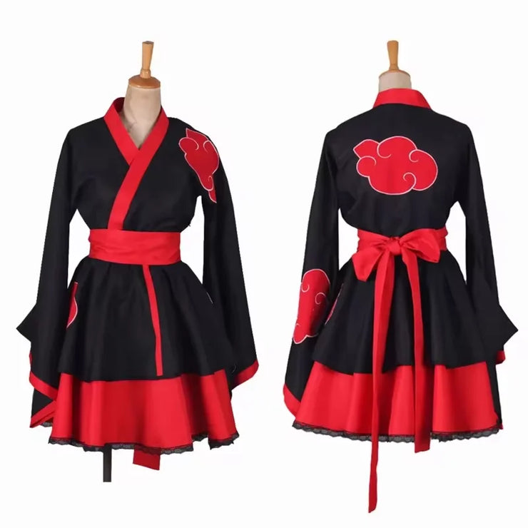 Lolita Anime Dress for Women – Cosplay Costume Featuring Akatsuki Kimono and Uchiha Sasuke Maid Dress Styles