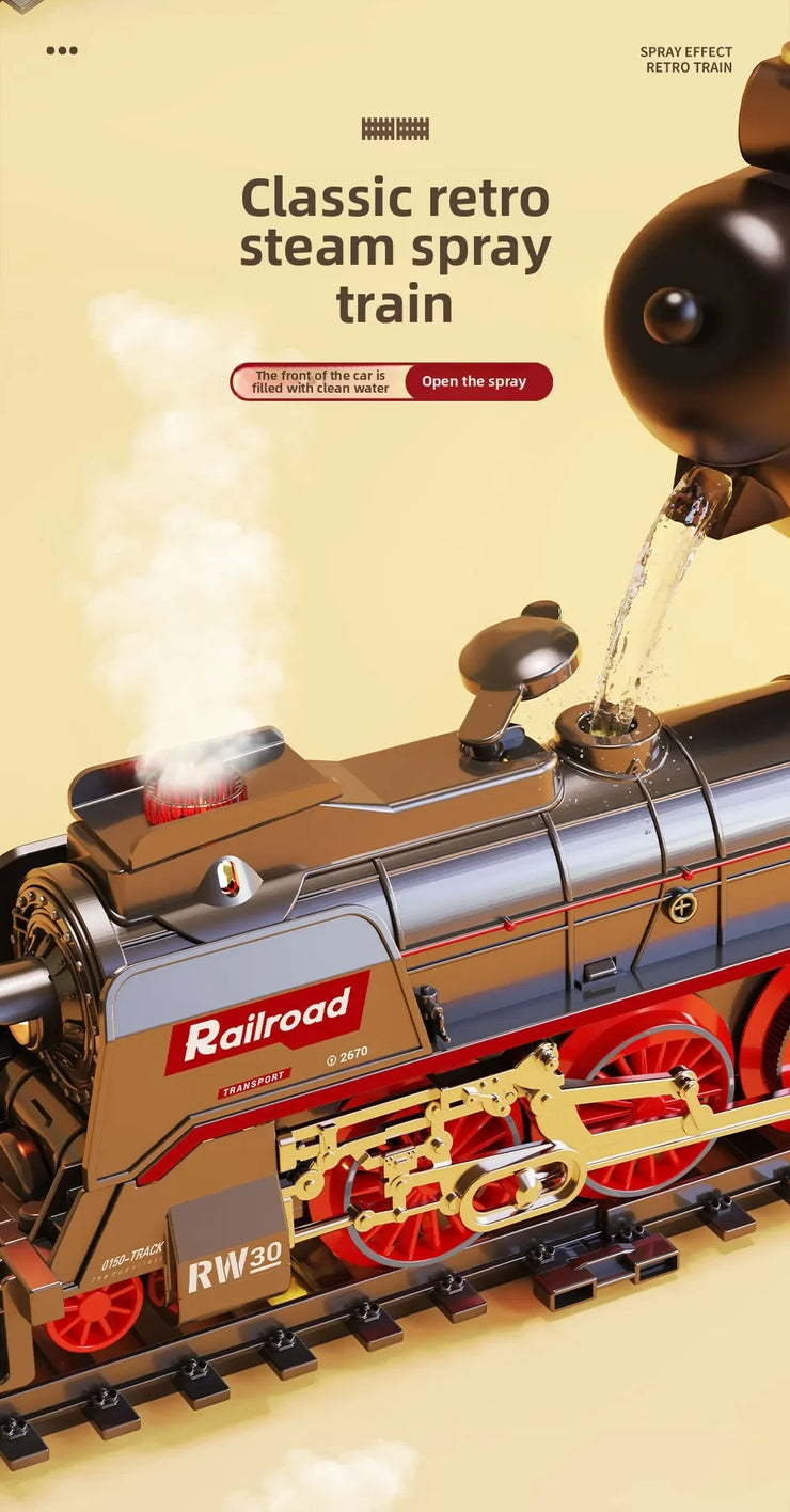 Retro Electric Steam Train Set – Classic Model with Tracks, Smoke, Sound & Light for Kids