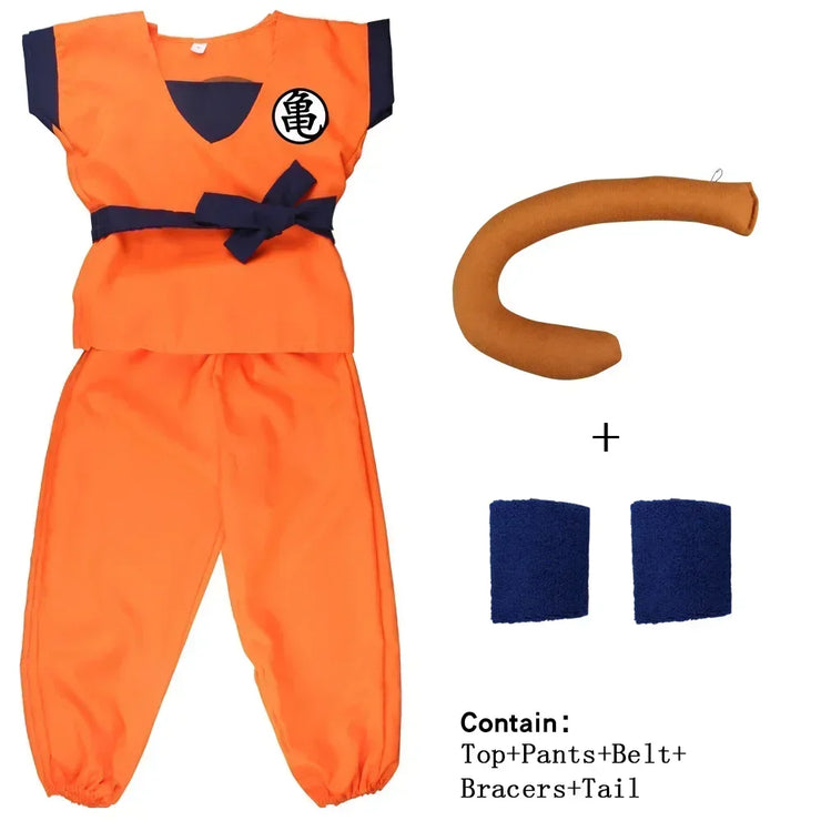 Son Goku and Krillin Cosplay Costumes – Halloween Suits with Tail, Wristband, and Super Saiyan Wig for Adults and Kids