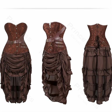 Steampunk Pirate Costume for Women – Cagalli Yulia cosplay Leather Corset Top with Drawstring Skirt Plus Size