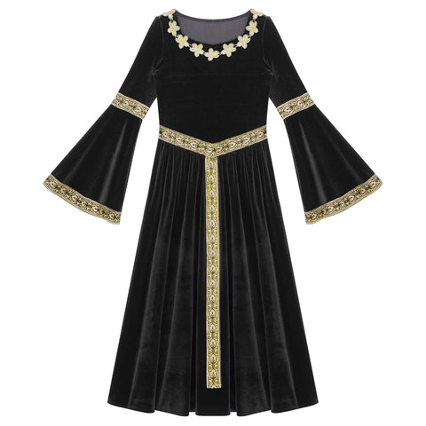 Girls Medieval Renaissance Velvet Dress Princess Queen Cosplay Costume Party Dress