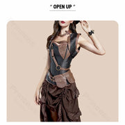 Steampunk Pirate Costume for Women – Cagalli Yulia cosplay Leather Corset Top with Drawstring Skirt Plus Size