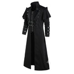 Vintage Steampunk Assassin Costume – Black Gothic Split Jacket with Medieval Pirate and Elven Style for Adult Men
