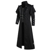 Vintage Steampunk Assassin Costume – Black Gothic Split Jacket with Medieval Pirate and Elven Style for Adult Men