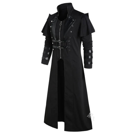 Vintage Steampunk Assassin Costume – Black Gothic Split Jacket with Medieval Pirate and Elven Style for Adult Men
