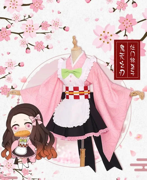 Anime Cosplay Costume Kanroji Mitsuri Kibutsuji Kimono Maid Uniforms Blade Kochou Shinobu Kamado Nezuko Dress Cosplay