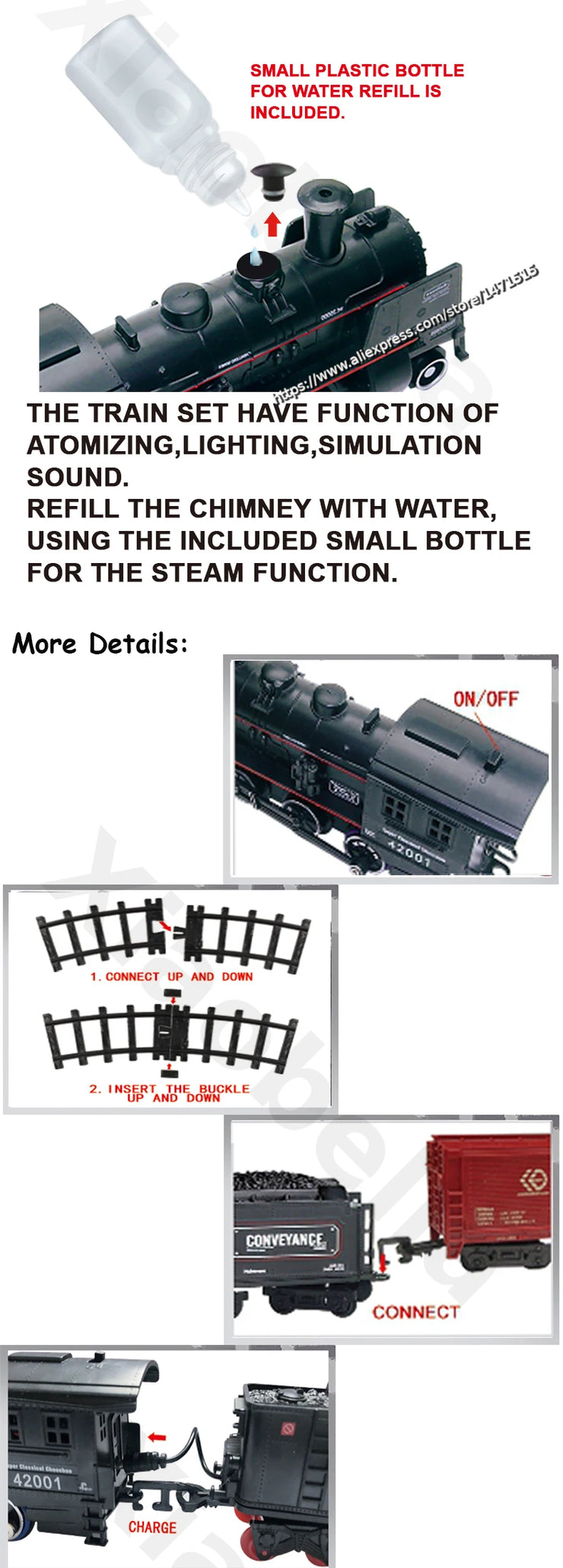 Electric Classic Passenger Train Set – Battery-Operated Steam Locomotive with Smoke and Sound Simulation