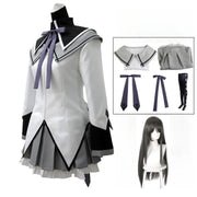 Akemi Homura Cosplay Costume – Puella Magi Madoka Magica Combat Dress with Bow, Wig, and Uniform for Halloween or Party Events