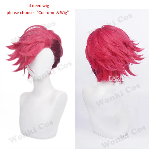 Arcane Vi Cosplay Costume Wig Hair for Anime Jinx Sister Cosplay Outfits Vi Cosplay Shoes Boots Leather Jacket