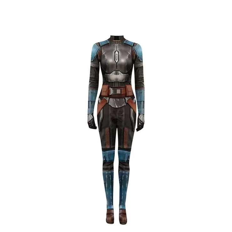 Mandalorian Jumpsuit with Head Cover 3D Bodysuit Cosplay Costume Halloween Masquerade Performance Outfits for Adult Kids