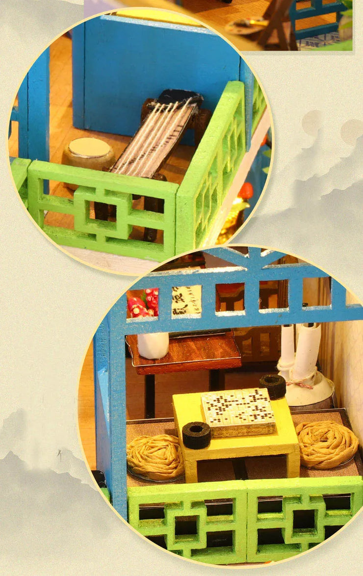Big DIY Wooden Dollhouse with Furniture & Lights – Chinese Style Villa Miniature Kit