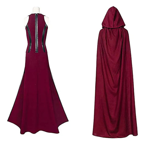 P-Jsmen Female Wanda Maximoff Cosplay Costume Scarlet Witch Headwear Cloak and Pants Full Set Outfit