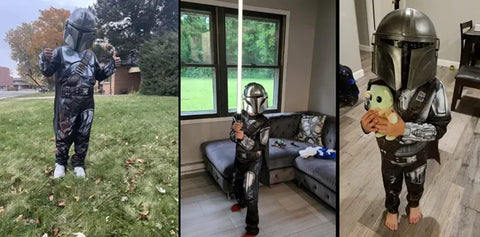 Boys Mandalorian Movie Mask Costume Printed Cartoon Warrior Armor Bodysuit Kids Fantasy Cosplay Costume Halloween