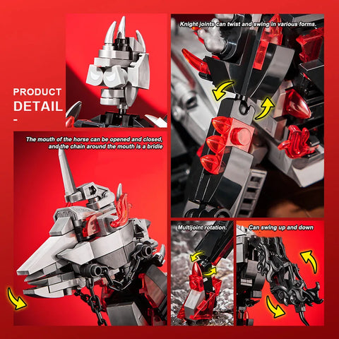 1178pcs Hell Death Knight War-horse Model Building Blocks Kits DIY Undead Skull Knight Bricks Toys For Kids Gifts
