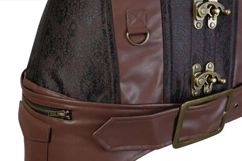 Steampunk Corsets for Women Gothic Corset Bustier Zipper Plus Size Vintage Faux Leather Corset Top Brown Plus Sizes