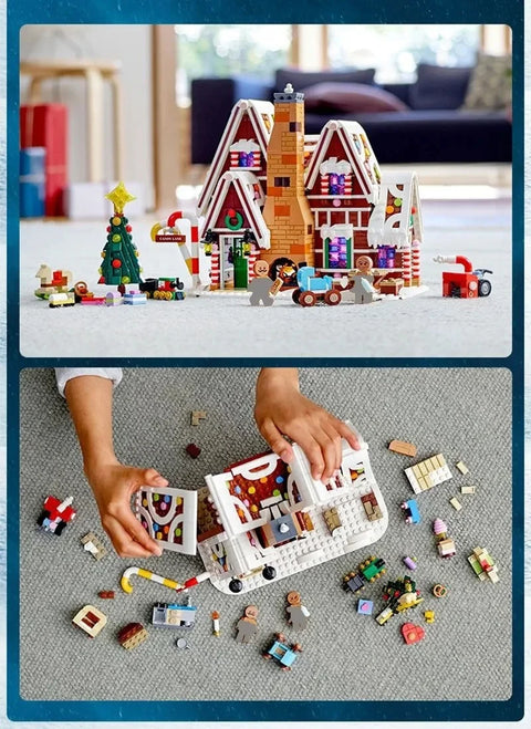 1691pcs Christmas Gingerbread House Family Gathering Building Blocks Bricks Elk Gingerbread Man Children&