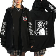 Anime Demon Slayer Zip Up Hoodies Kamado Nezuko And Kamado Tanjirou Print Men Women Harajuku Sweatshirt