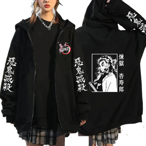Anime Demon Slayer Zip Up Hoodies Kamado Nezuko And Kamado Tanjirou Print Men Women Harajuku Sweatshirt