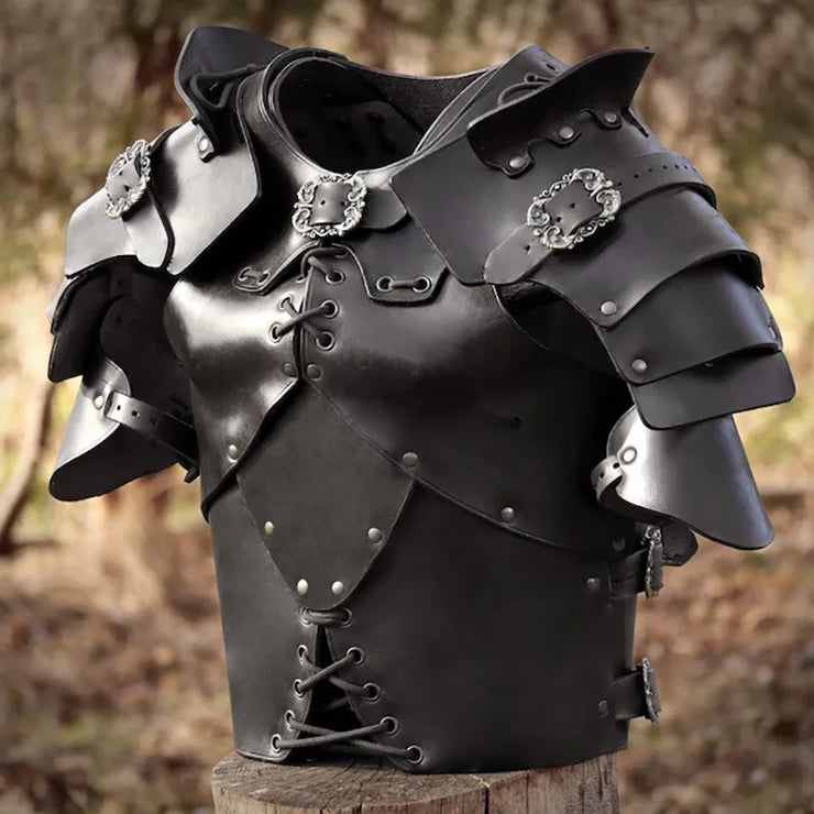 Medieval Ancient Greek Roman Gladiator PU Leather Cuirass – Viking Warrior Chest and Shoulder Armor Steampunk Breastplate for LARP Costume