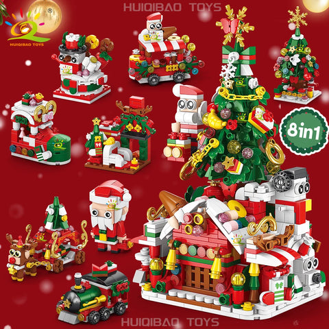 Christmas 8IN1 Santa Claus Tree Model Building Block DIY Elk Snowman Bricks Ornament Toys for Children Adult Gift
